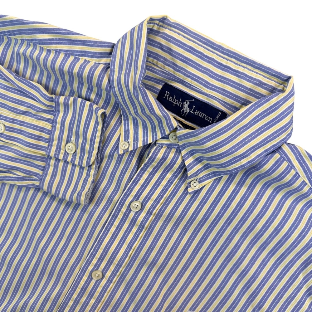 Ralph Lauren YARMOUTH Blue Yellow Striped‎ Button Down Shirt Mens 15½-33